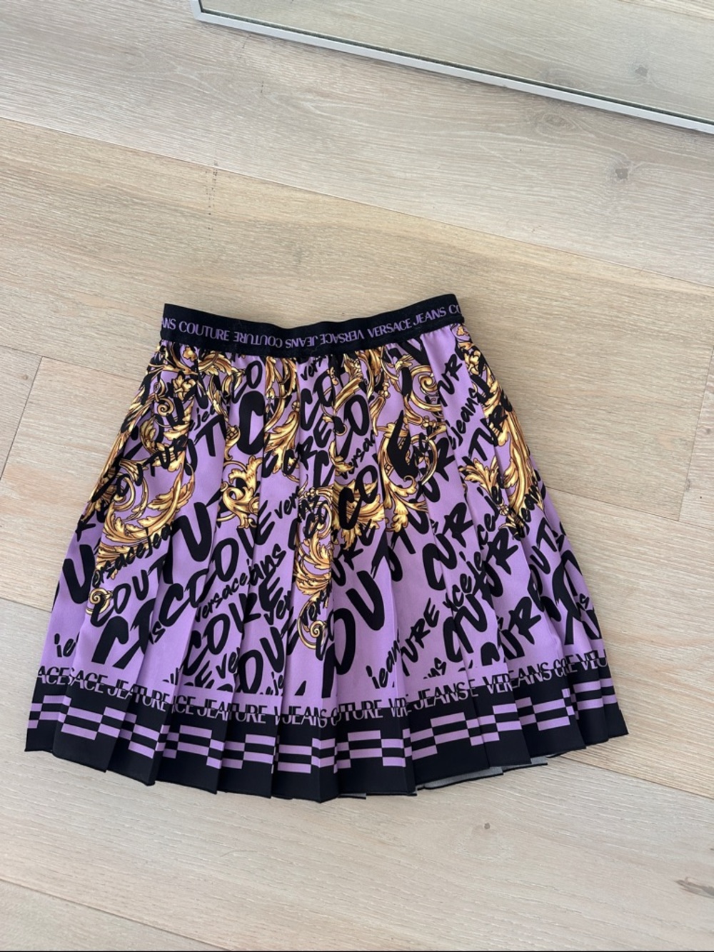 Versace Jeans Couture Lavender & Gold Pleated Mini Skirt